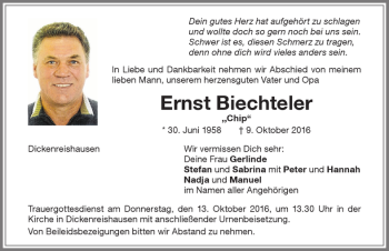 Traueranzeige von Ernst Biechteler von Memminger Zeitung