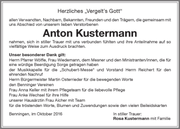 Traueranzeige von Anton Kustermann von Memminger Zeitung