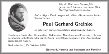 Traueranzeige von Paul Gerhard Greinke von Allgäuer Zeitung, Marktoberdorf