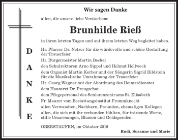 Traueranzeige von Brunhilde Rieß von Allgäuer Anzeigeblatt