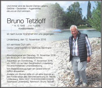 Traueranzeige von Bruno Tetzloff von Der Westallgäuer