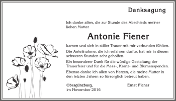 Traueranzeige von Antonie Fiener von Allgäuer Zeitung, Marktoberdorf