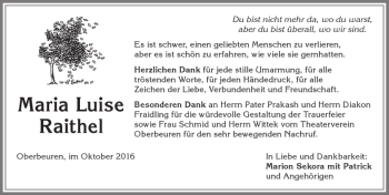 Traueranzeige von Maria Luise Raithel von Allgäuer Zeitung, Kaufbeuren/Buchloe