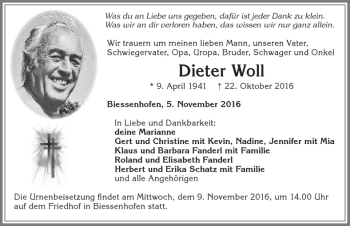 Traueranzeige von Dieter Woll von Allgäuer Zeitung, Marktoberdorf