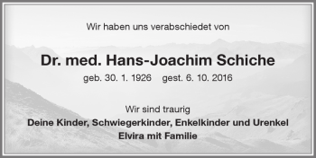 Traueranzeige von Hans-Joachim Schiche von Memminger Zeitung