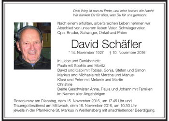 Traueranzeige von David Schäfler von Der Westallgäuer