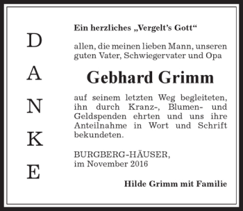 Traueranzeige von Gebhard Grimm von Allgäuer Anzeigeblatt