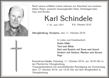 Traueranzeige von Karl Schindele 