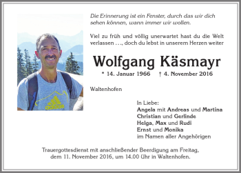 Traueranzeige von Wolfgang Käsmayr von Allgäuer Zeitung,Kempten