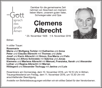 Traueranzeige von Clemens Albrecht von Memminger Zeitung