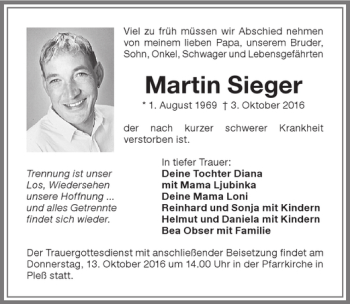 Traueranzeige von Martin Sieger 