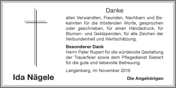 Traueranzeige von Ida Nägele von Memminger Zeitung