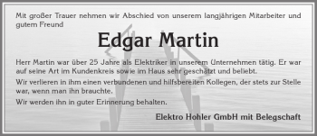 Traueranzeige von Edgar Martin von Allgäuer Zeitung, Kaufbeuren/Buchloe