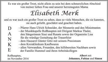 Traueranzeige von Elisabeth Merk von Allgäuer Zeitung, Füssen