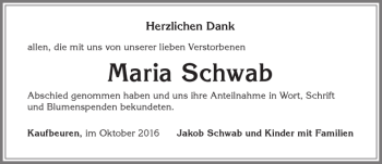 Traueranzeige von Maria Schwab 