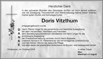 Traueranzeige von Doris Vitzthum von Memminger Zeitung