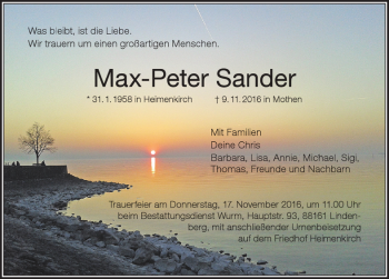 Traueranzeige von Max-Peter Sander von Der Westallgäuer