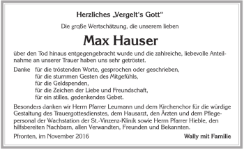 Traueranzeige von Max Hauser von Allgäuer Zeitung, Füssen