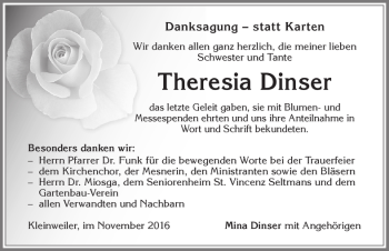 Traueranzeige von Theresia Dinser von Allgäuer Zeitung,Kempten