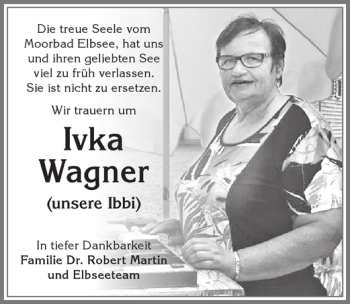 Traueranzeige von Ivka Wagner von Allgäuer Zeitung