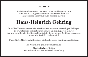 Traueranzeige von Hans-Heinrich Gehring von Allgäuer Anzeigeblatt