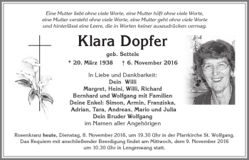 Traueranzeige von Klara Dopfer von Allgäuer Zeitung