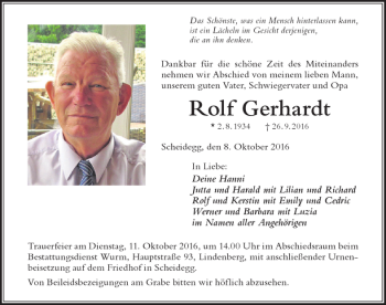 Traueranzeige von Rolf Gerhardt 