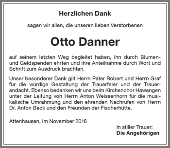 Traueranzeige von Otto Danner von Memminger Zeitung