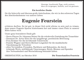 Traueranzeige von Eugiene Feuerstein von Allgäuer Anzeigeblatt