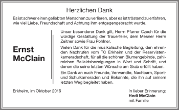 Traueranzeige von Ernst McClain von Memminger Zeitung