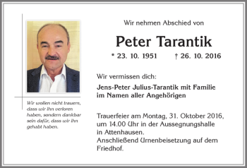 Traueranzeige von Peter Tarantik von Memminger Zeitung
