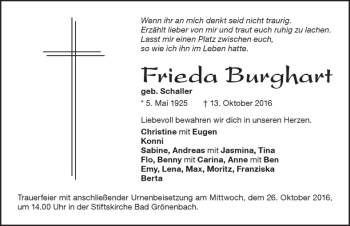 Traueranzeige von Frieda Burghart von Memminger Zeitung