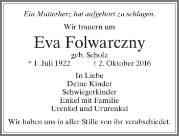 Traueranzeige von Eva Folwarczny von Allgäuer Zeitung, Füssen