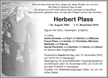 Traueranzeige von Herbert Plass von Memminger Zeitung