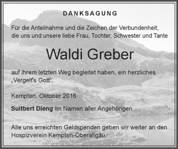 Traueranzeige von Waldi Greber von Allgäuer Zeitung,Kempten