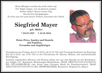 Traueranzeige von Siegfried Mayer von Allgäuer Zeitung