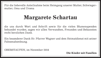 Traueranzeige von Margarete Schartau von Allgäuer Anzeigeblatt