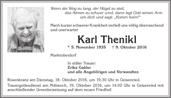 Traueranzeige von Karl Thenikl von Allgäuer Zeitung, Marktoberdorf