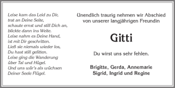 Traueranzeige von Gitti  von Allgäuer Zeitung, Kaufbeuren/Buchloe