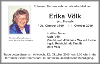 Traueranzeige von Erika Völk 
