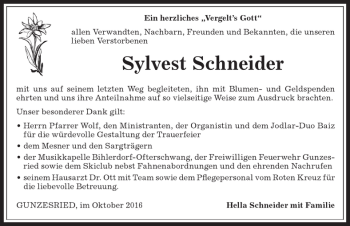 Traueranzeige von Sylvester Schneider von Allgäuer Anzeigeblatt