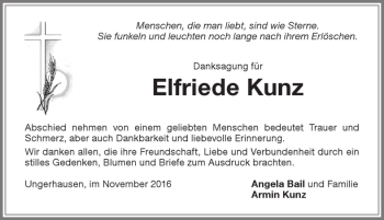 Traueranzeige von Elfriede Kunz von Memminger Zeitung