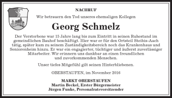 Traueranzeige von Georg Schmelz von Allgäuer Anzeigeblatt