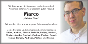 Traueranzeige von Marco  von Allgäuer Zeitung, Kaufbeuren/Buchloe