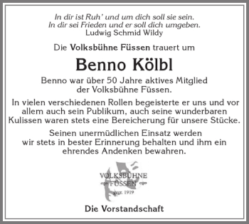 Traueranzeige von Benno Kölbl von Allgäuer Zeitung, Füssen