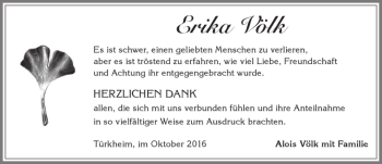 Traueranzeige von Erika Völk von Allgäuer Zeitung