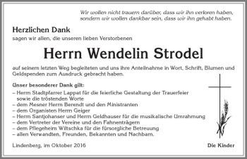 Traueranzeige von Wendelin Strodel von Allgäuer Zeitung, Kaufbeuren/Buchloe