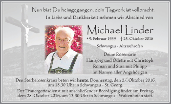 Traueranzeige von Michael Linder von Allgäuer Zeitung, Füssen