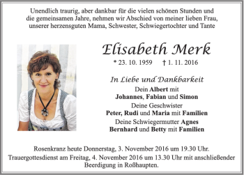 Traueranzeige von Elisabeth Merk von Allgäuer Zeitung, Füssen