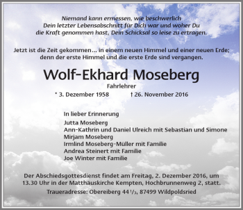 Traueranzeige von Wolf-Ekhard Moseberg von Allgäuer Zeitung,Kempten